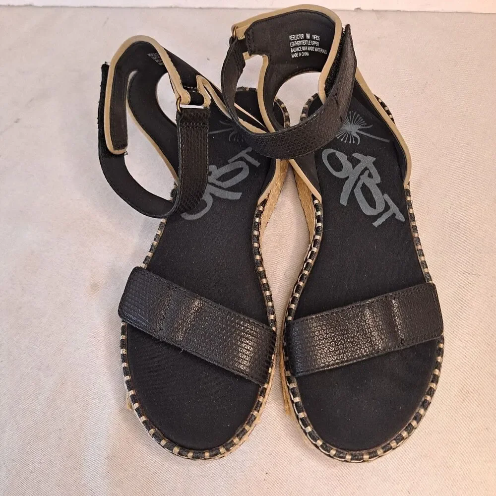 OTBT Reflector Women's Espadrilles Sandals Black Leather Textile Size 9M